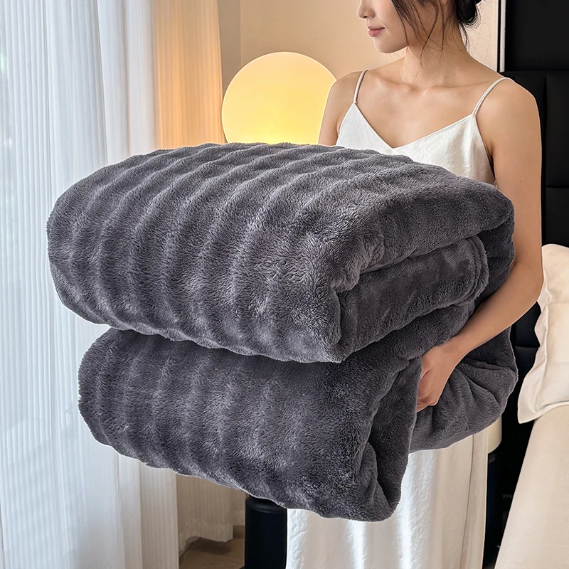 WASART Artificial Rabbit Plush Blanket Fluffy Coral Fleece Sofa Throw Thermal Thick Bed Sheet Warm Autumn Winter Cozy Bed Cover