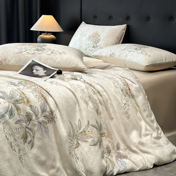 Luxury Organic Bamboo Silky Bed linens Bedding Set Vintage Flat Bed Sheet Double Queen King Duvet Cover Pillowcases Rural Style