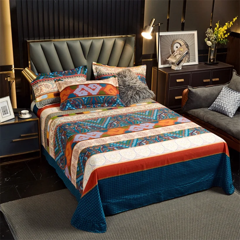 Egyptian Cotton Brushed Flat Bed Sheet Luxury Bed Cover Euro Style Thicken Soft Bed Linens Double Queen King Size(No Pillowcase)