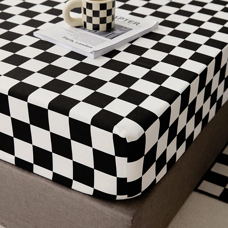 Cotton Fitted Sheet with Elastic Bands Non Slip Adjustable Mattress Cover for Double King Bed Non-Slip 140x200 160x200 200x200cm