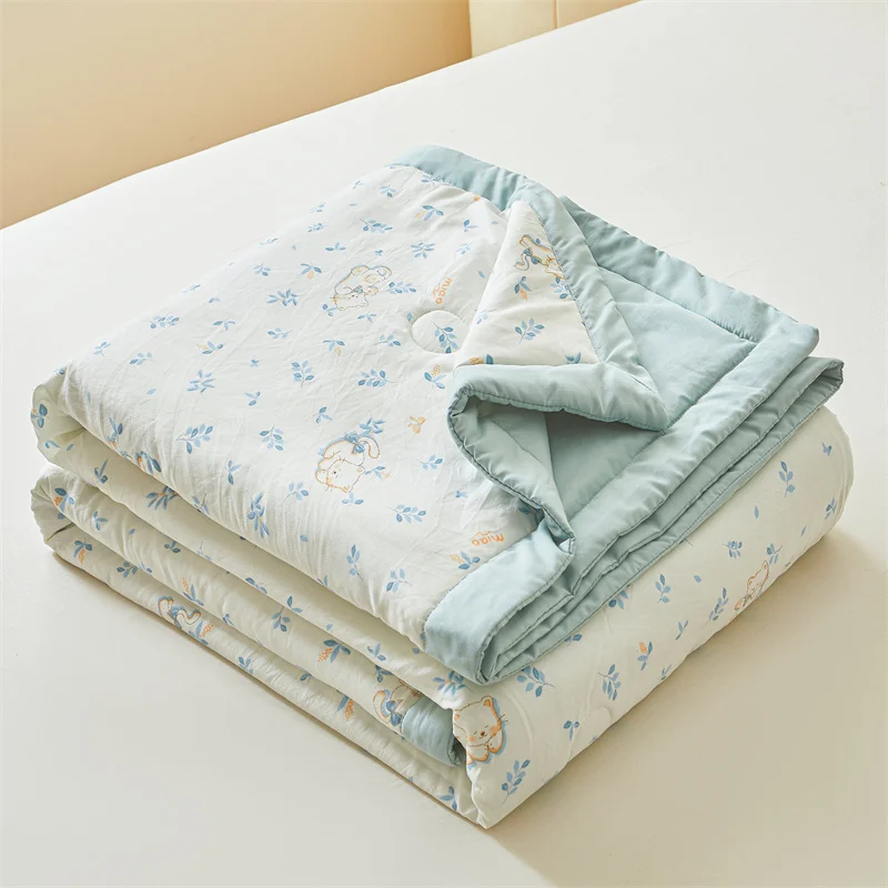 100% Cotton Inside and Outside Summer Quilt Lightweight Ultra Soft Thin Quilt Air Conditioning Quilts Pure Cotton Blanket Ins