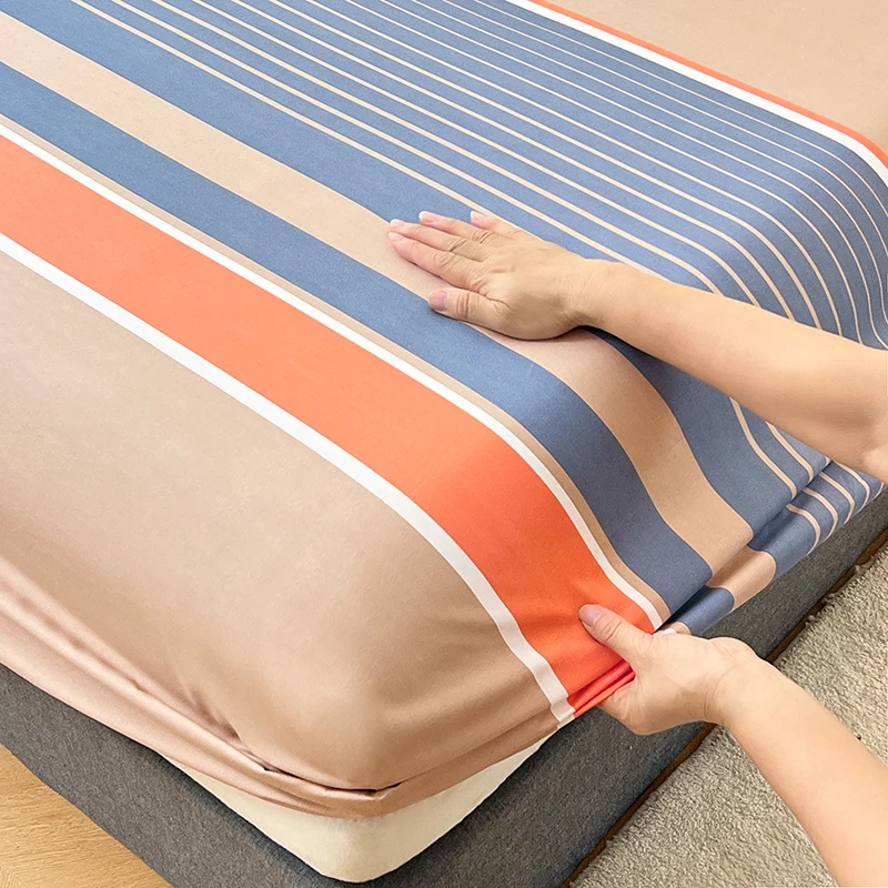 Cotton Fitted Sheet with Elastic Bands Non Slip Adjustable Mattress Cover for Double King Bed Non-Slip 140x200 160x200 200x200cm
