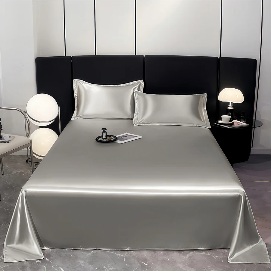 WASART Silky Smooth Satin Rayon Flat Bed Sheet Set Hypoallergenic Bedding Summer Luxury Cozy Double Bed Bedsheet Queen King Size