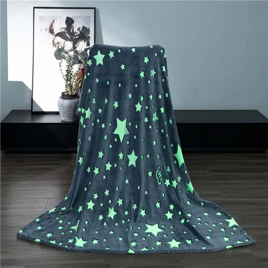 WASART Soft flannel glow in the dark blanket child gift winter warm velvet fleece magic throw blanket for bed sofa bedspread