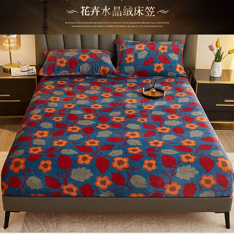 WASART Soft warm velvet elastic fitted sheet mattress protector cover winter couple luxury double bed bedsheet queen king size