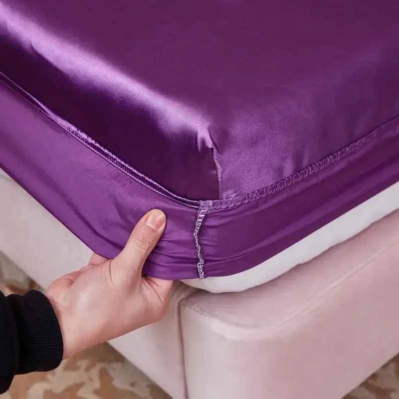 WASART Washable satin rayon fitted sheet elastic mattress cover summer bedspread single double bed linens 2 people bedsheet 150