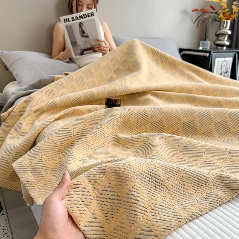 Luxury 100% Cotton Throw Blanket for Single Queen King Bed All Season Pure Cotton Blankets Cozy Soft Breathable Thermal Blankets