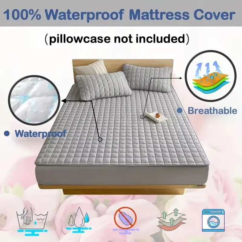 Waterproof Quilted Mattress Pad Protector Anti-mite Anti-bacterial Mattress Cover Embossed Design Bedding Bed Cover Fitted Sheet