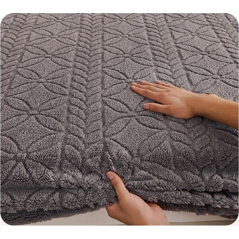 WASART Soft winter coral fleece fitted sheet elastic mattress protector cover warm plush bed linen luxury double bed king size