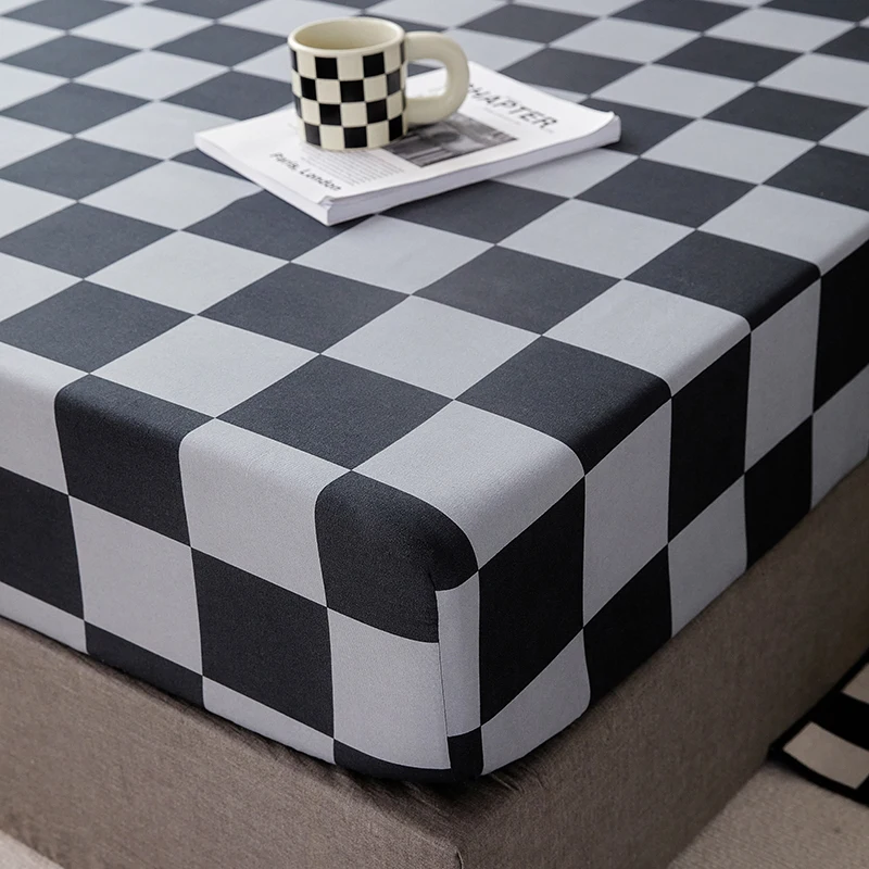 Cotton Fitted Sheet with Elastic Bands Non Slip Adjustable Mattress Cover for Double King Bed Non-Slip 140x200 160x200 200x200cm