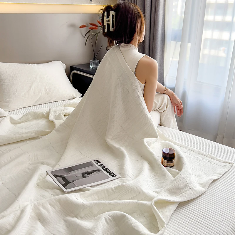 Pure Cotton Throw Blanket Soft Muslin Throws Blankets for Couch, Sofa, Bed Luxury Lightweight Boho Large Summer Blanket Quilt