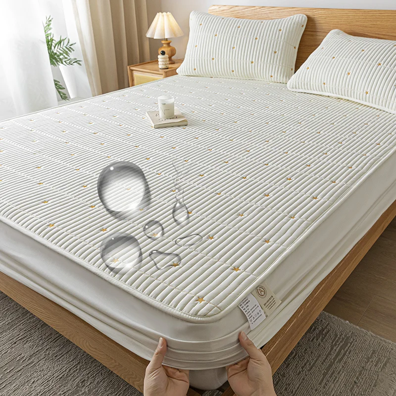 Waterproof Thicken Mattress Pad Protector Embroidered Breathable Fitted Sheet Bed Cover Durable Skin-friendly 140/160/180x200