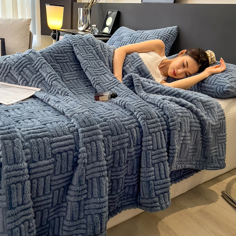 Thick Milk Velvet Warm Blanket for Winter Queen King Size Fleece Sherpa Comforter Cozy Soft Plush Blanket for Bed Sofa Throws