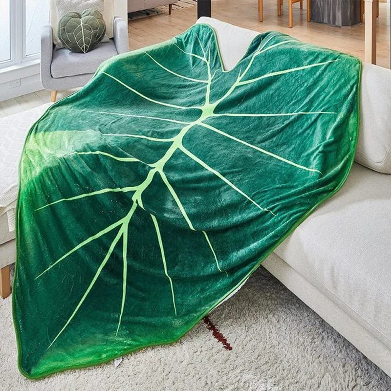 WASART Warm velvet giant leaf blanket for bed gloriosum plant printed winter fluffy fleece sofa plaid throw blanket extra large