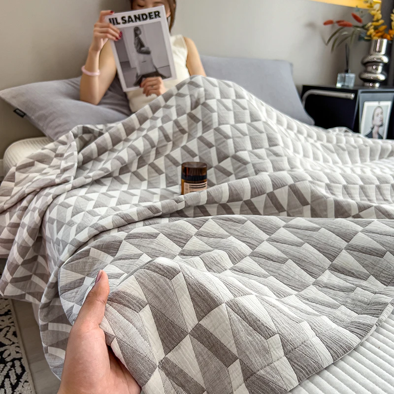 Luxury 100% Cotton Throw Blanket for Single Queen King Bed All Season Pure Cotton Blankets Cozy Soft Breathable Thermal Blankets