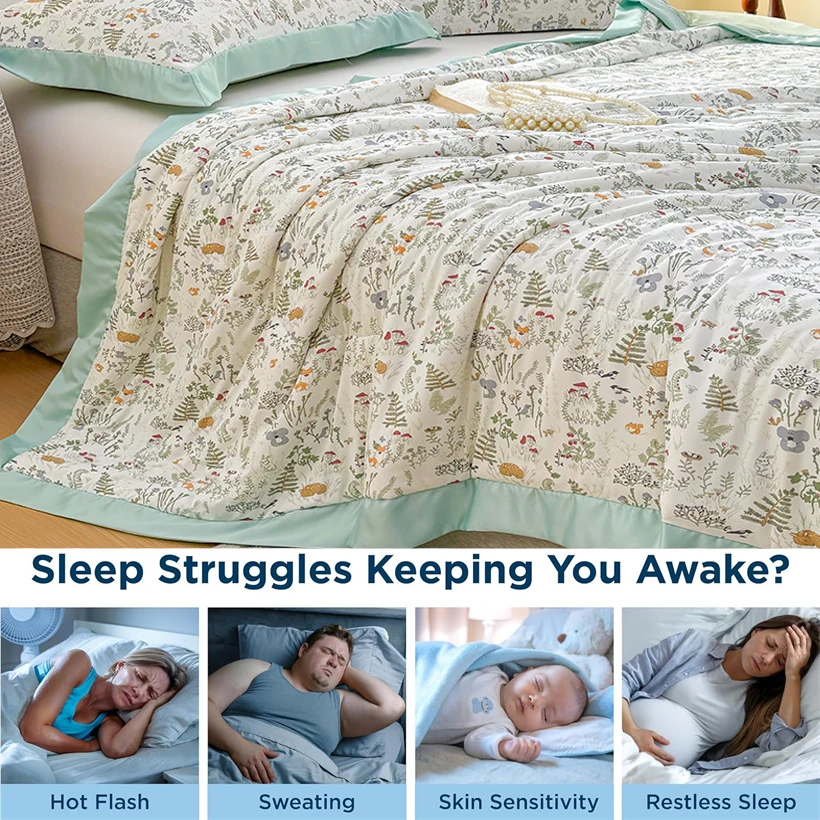Fashion Cooling Blanket for Bed Silky Air Condition Lightweight Cooled Summer Quilt with Nylon Bamboo Fabric Cooling Comforter