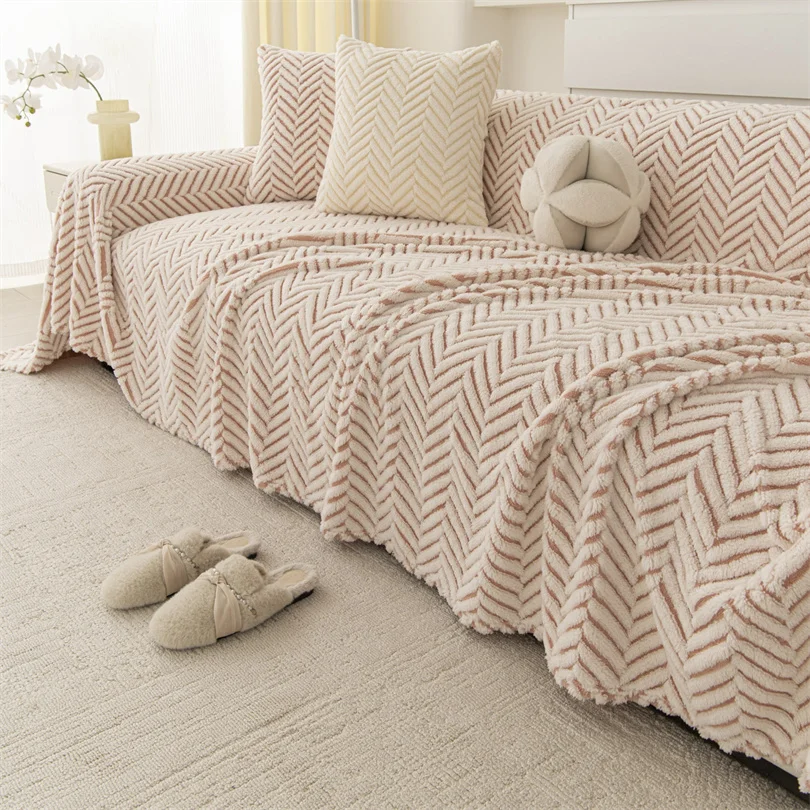 Minimalist Jacquard Plush Fleece Sofa Towel for Living Room Camping Picnic Large Size Blanket Thicken Sofa Cover All Inclusive
