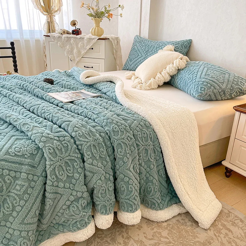 Double Layer Carved Velvet Warm Autumn Winter Blanket for Bed Soft Fluffy Sofa Blankets Cozy Plush Fleece Sofa Cover Blanket Nap
