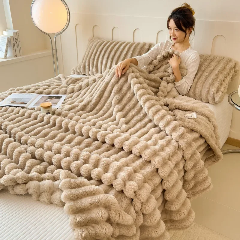 WASART Double-sided Imitation faux rabbit fur blanket autumn winter soft warm throw blanket warmth thick bed sheet extra large