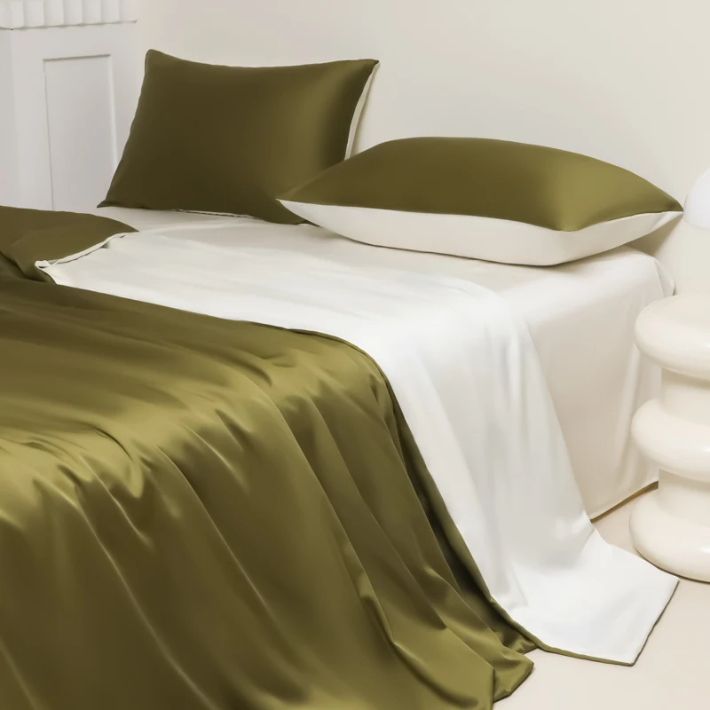 2024 New Ice Silk Bedding Set Summer Cold Duvet Quilt Cover Flat/Fitted Sheet With Pillowcases Bed Linen Full Queen King Size