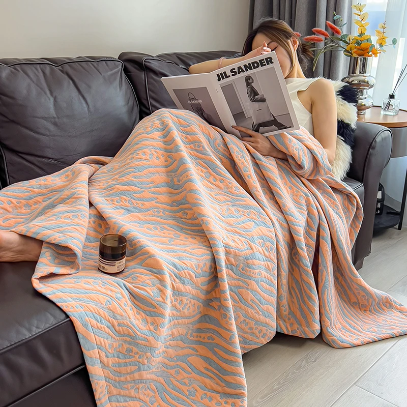 Pure Cotton Throw Blanket Soft Muslin Throws Blankets for Couch, Sofa, Bed Luxury Lightweight Boho Large Summer Blanket Quilt