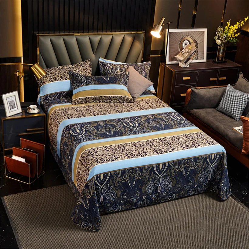 Egyptian Cotton Brushed Flat Bed Sheet Luxury Bed Cover Euro Style Thicken Soft Bed Linens Double Queen King Size(No Pillowcase)