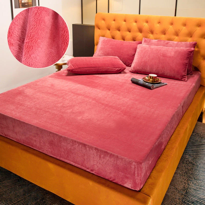 WASART Winter warm coral fleece fitted sheet elastic mattress protector cover couple 2 people luxury double bed bedsheet 150/180