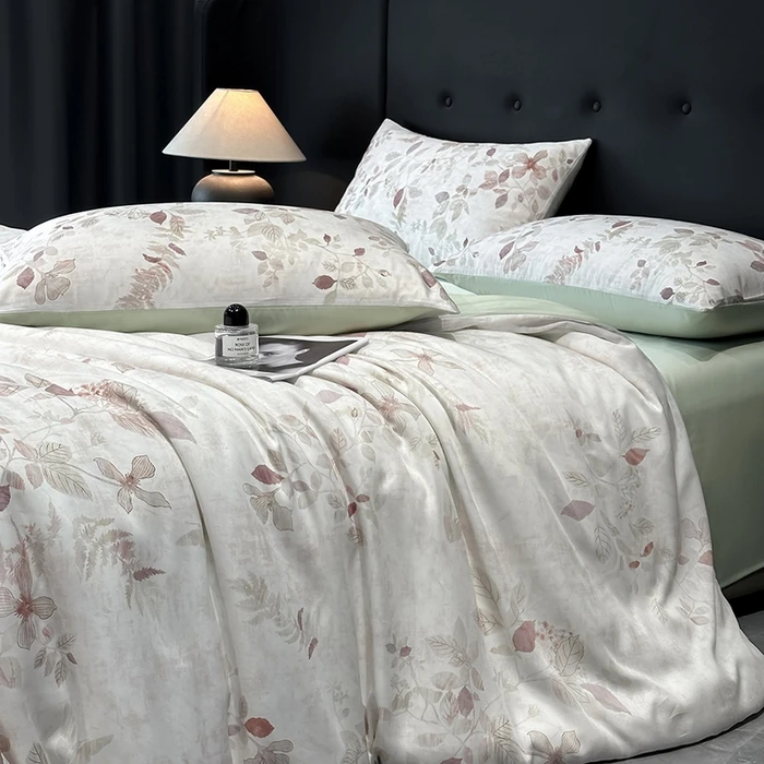 Luxury Organic Bamboo Silky Bed linens Bedding Set Vintage Flat Bed Sheet Double Queen King Duvet Cover Pillowcases Rural Style