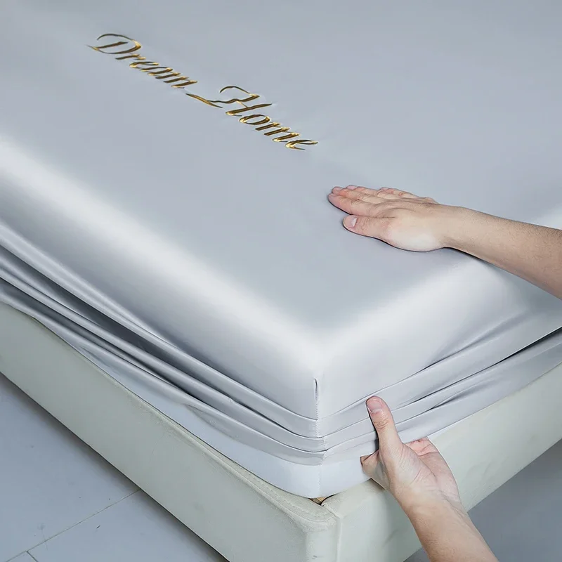 WASART Smooth satin rayon fitted sheet mattress cover summer bedspreads solid silky embroidery couple luxury double bed bedsheet