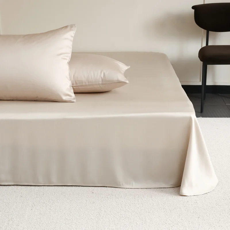 1PC Natural Mulberry Silk Flat Sheet Solid Color Bed Sheet High End Soft Smooth Bed Linen Single Double Queen King Size Bedding