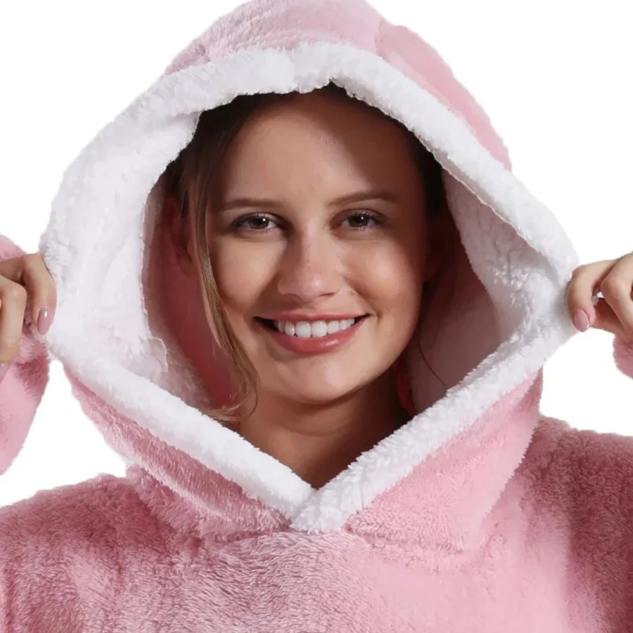 WASART Winter extra long wearable hoodies blanket adult warm pullover sweatshirt oversized fleece hooded blanket with sleeves